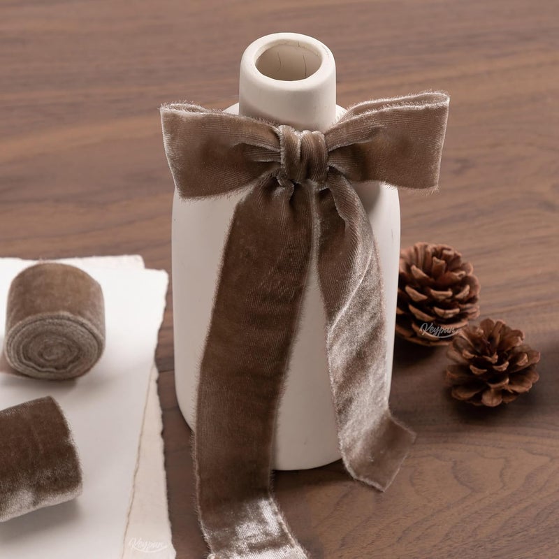 Keypan Brown Velvet Ribbon for Gift Wrapping 1-1/2 Inch Wide Handmade Fringe Fabric Ribbons for Christmas Decorations, Baby Shower, Flower Bouquet, 3 Ydars - Image 5